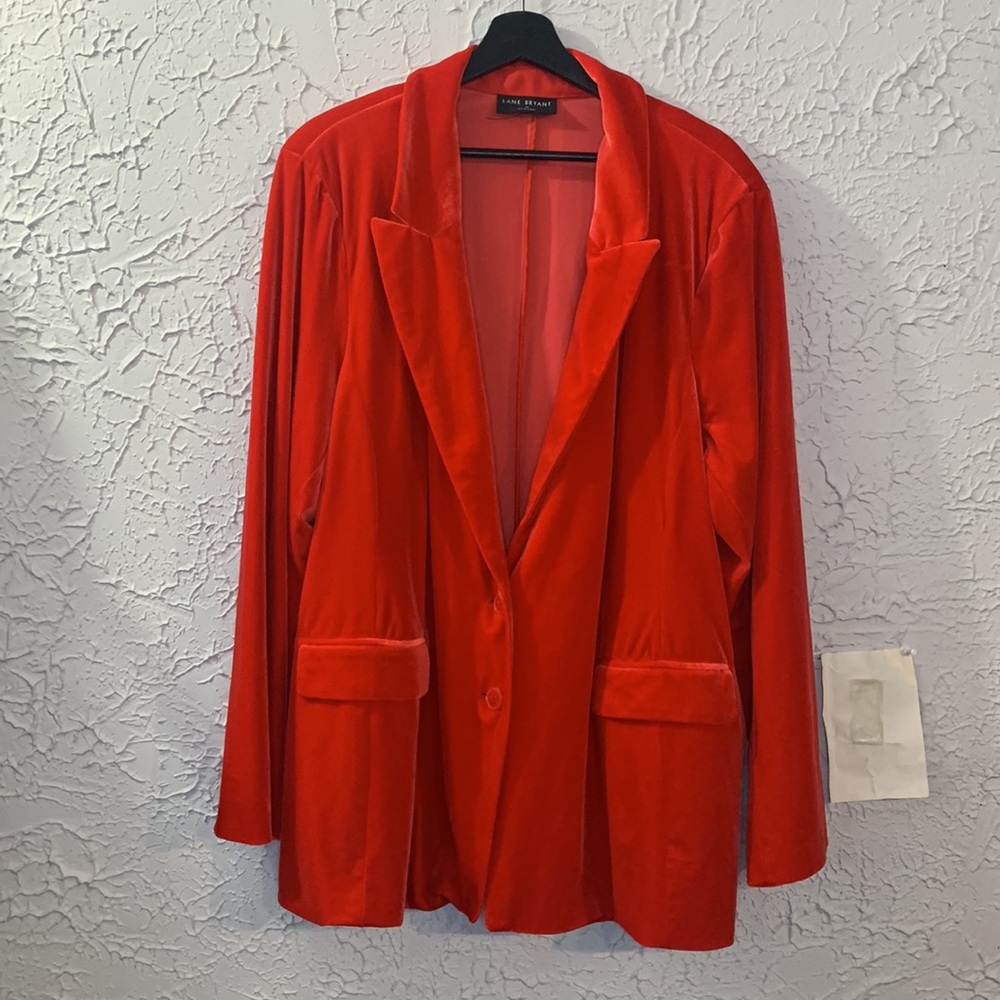 Lane Bryant Red Velvet Blazer Jacket - Picture 3 of 16